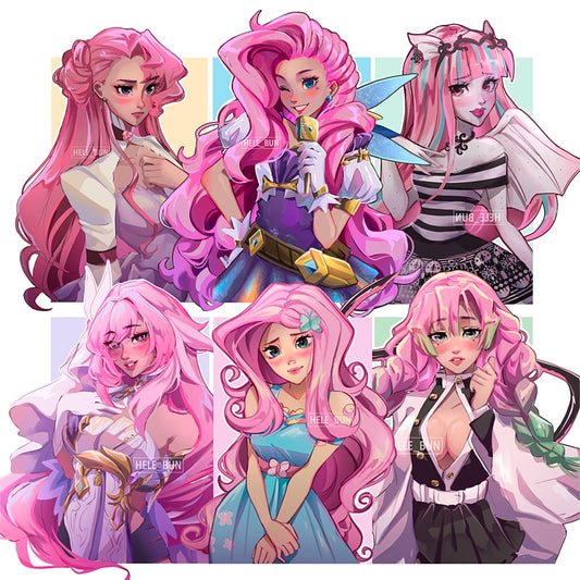 Pink Hair Characters Prints