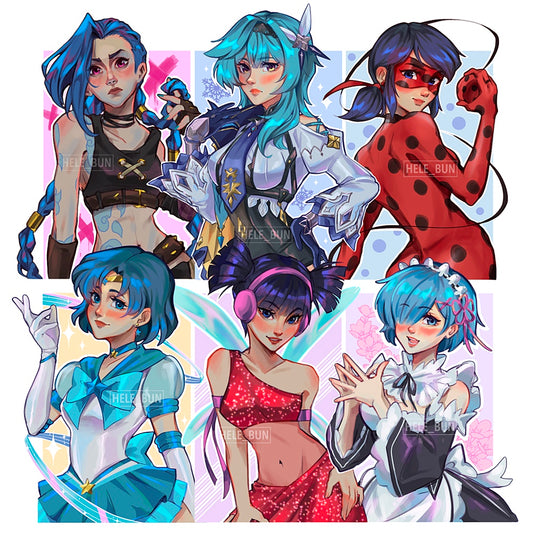 Blue Hair Characters Prints
